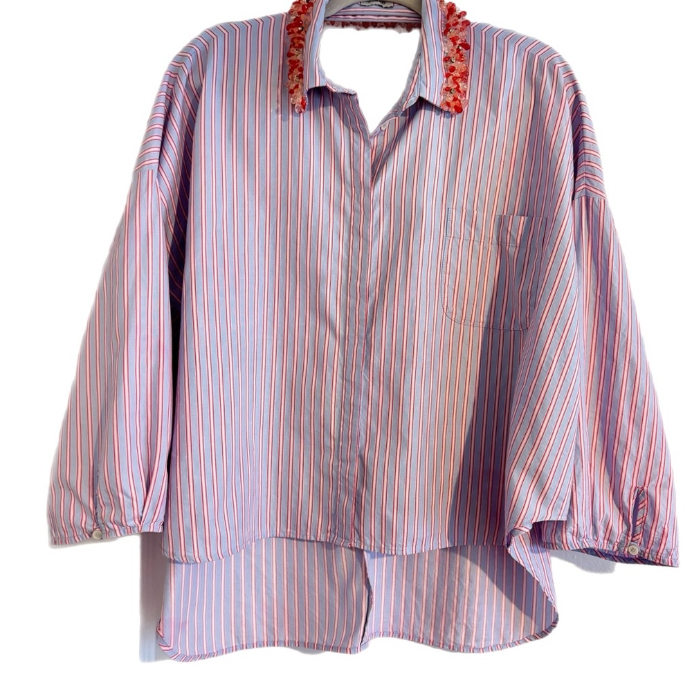 Pinko Red and Pink Embellished Collar Shirt